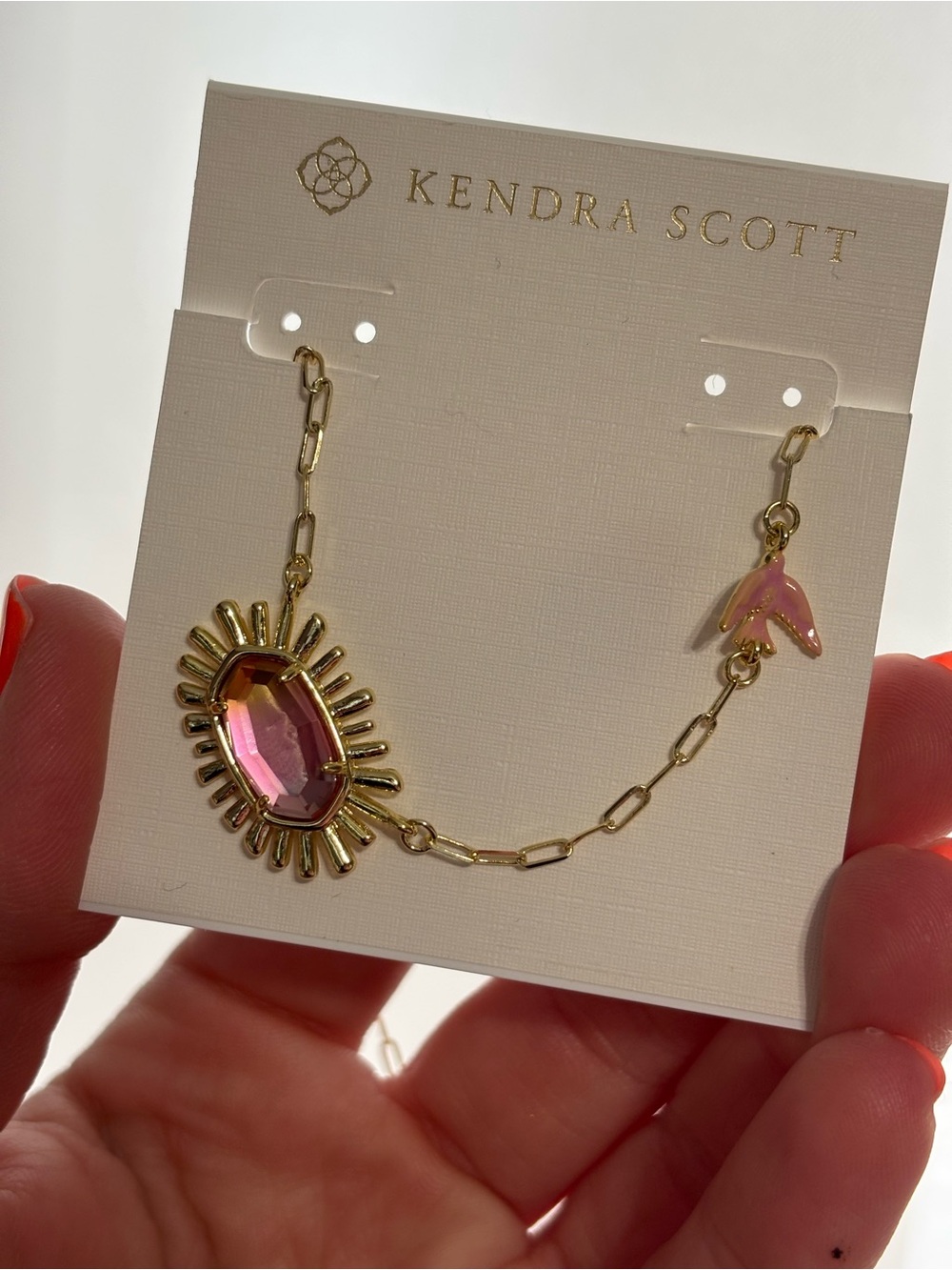 Kendra Scott Gold and Pink Sunburst Chain necklace